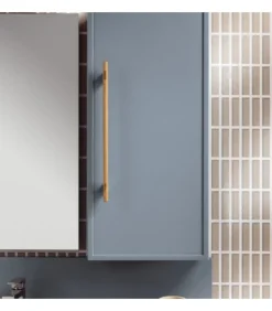 Mobile Bagno Sospeso Con Lavabo Console In Mineral Kolor E Maniglia In Legno Di Rovere.