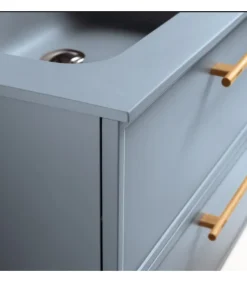 Mobile Bagno Sospeso Con Lavabo Console In Mineral Kolor E Maniglia In Legno Di Rovere.