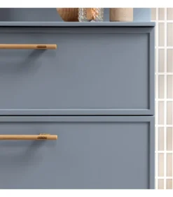 Mobile Bagno Sospeso Con Lavabo Console In Mineral Kolor E Maniglia In Legno Di Rovere.