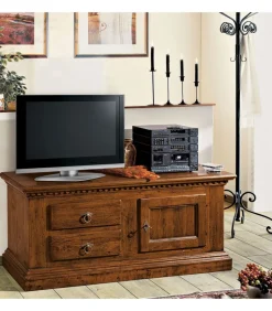 Mobile Porta Televisione Stile Arte Povera In Legno Massello Tinto Noce