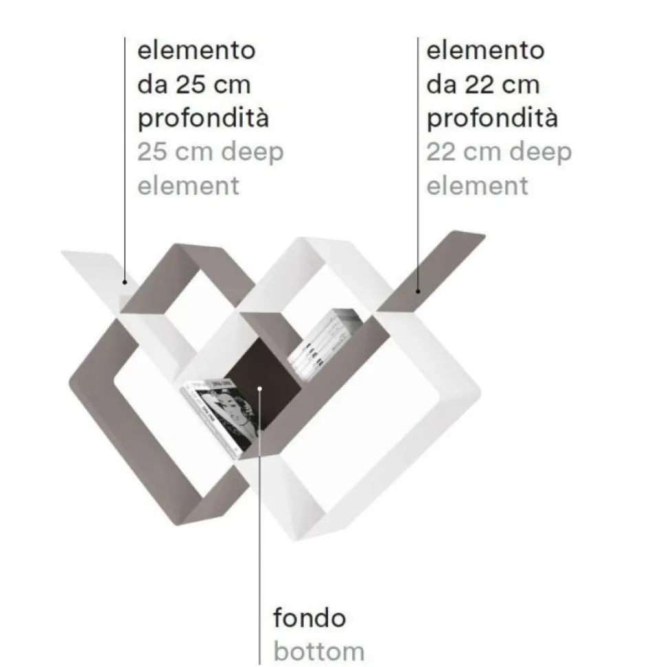 Mondrian, Libreria A Parete Componibile In Acciaio - Comp. 4