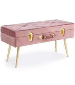 Panca Contenitore Polina Rosa Ant. Struttura In Mdf. Rivestimento In Poliestere Effetto Velluto