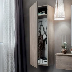 Pensile Guardaroba Con Anta L. 50 P.32 H.138, Completo Di Appendiabiti E 1 Ripiano - Made In Italy