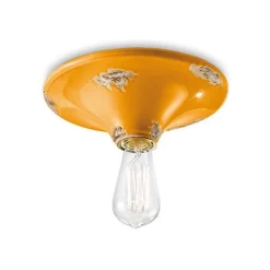 Plafoniera Bormes, Realizzata Interamente In Italia Da Ferroluce, In Ceramica Con Finiture Anticate Vintage.