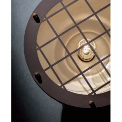 Plafoniera In Ceramica Con Colori Anticati Vintage, Gretna Di Ferroluce Con Gabbia Paralume.