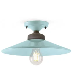 Plafoniera Sofia Di Ferroluce, Paralume In Lamiera Smaltata Abbinato Alla Rosetta In Ceramica, Finiture Anticate.