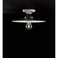 Plafoniera Soho B Di Ferroluce, Realizzata In Italia In Lamiera Smaltata Bianca E Nera.