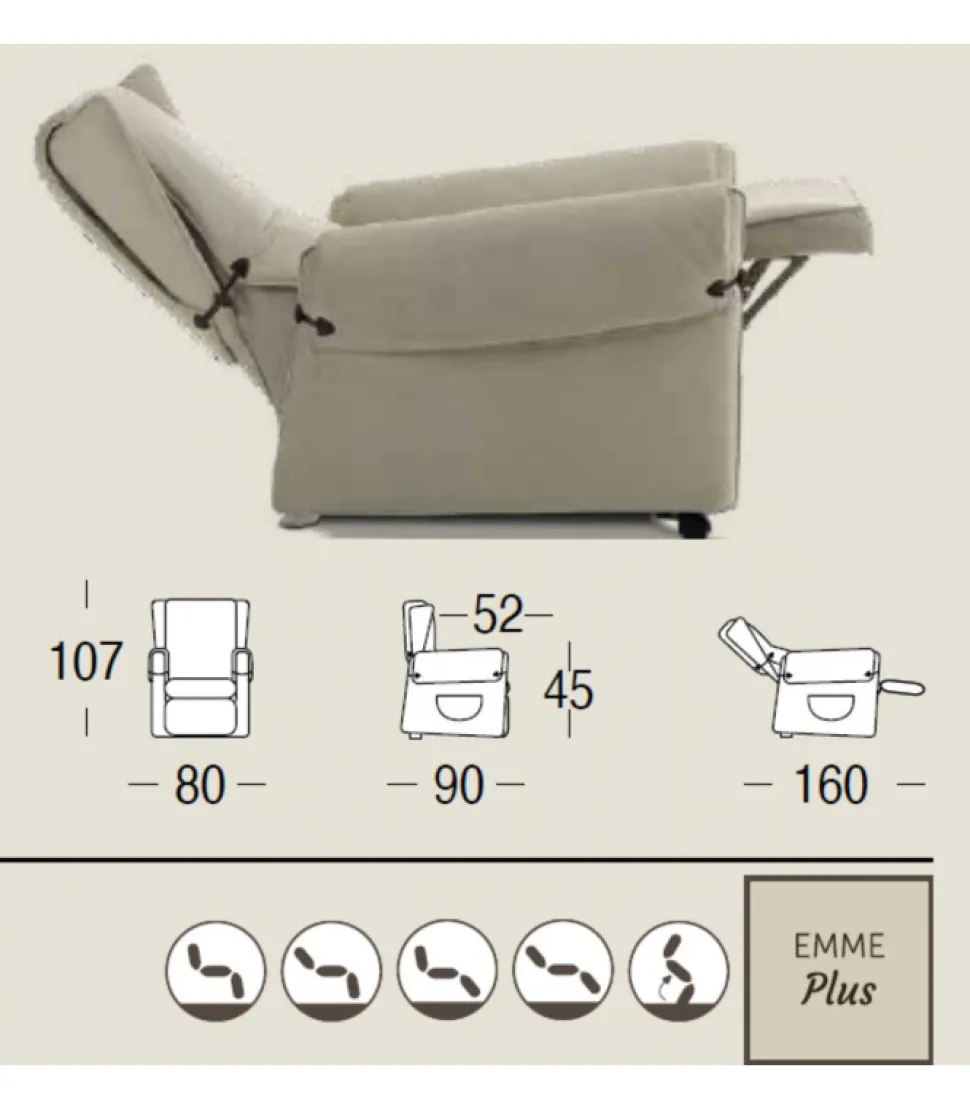 Poltrona Relax Tiffany Di Il Benessere, Imbottita In Poliuretano Memory Foam, Rivestita In Tessuto O Pelle.