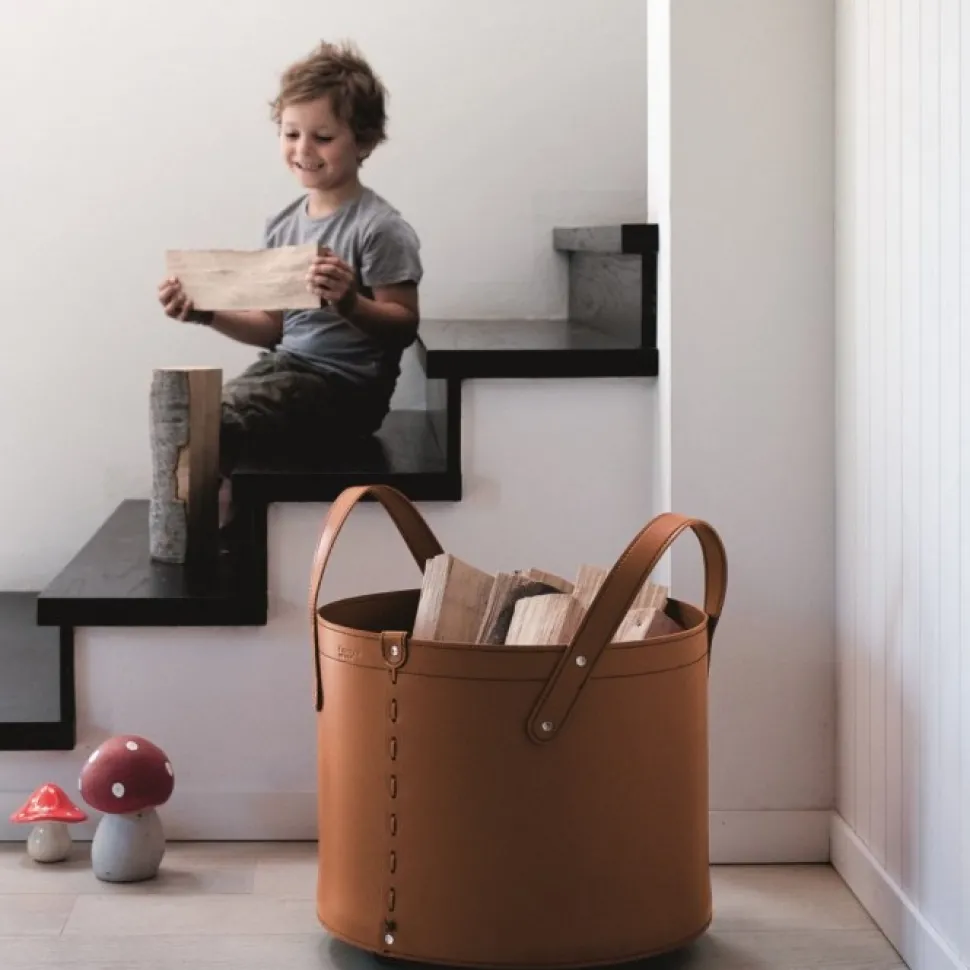 Portaoggetti Tonda In Cuoio Cucito A Mano