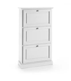 Scarpiera A 3 Ribalte In Legno Laccato Bianco Opaco
