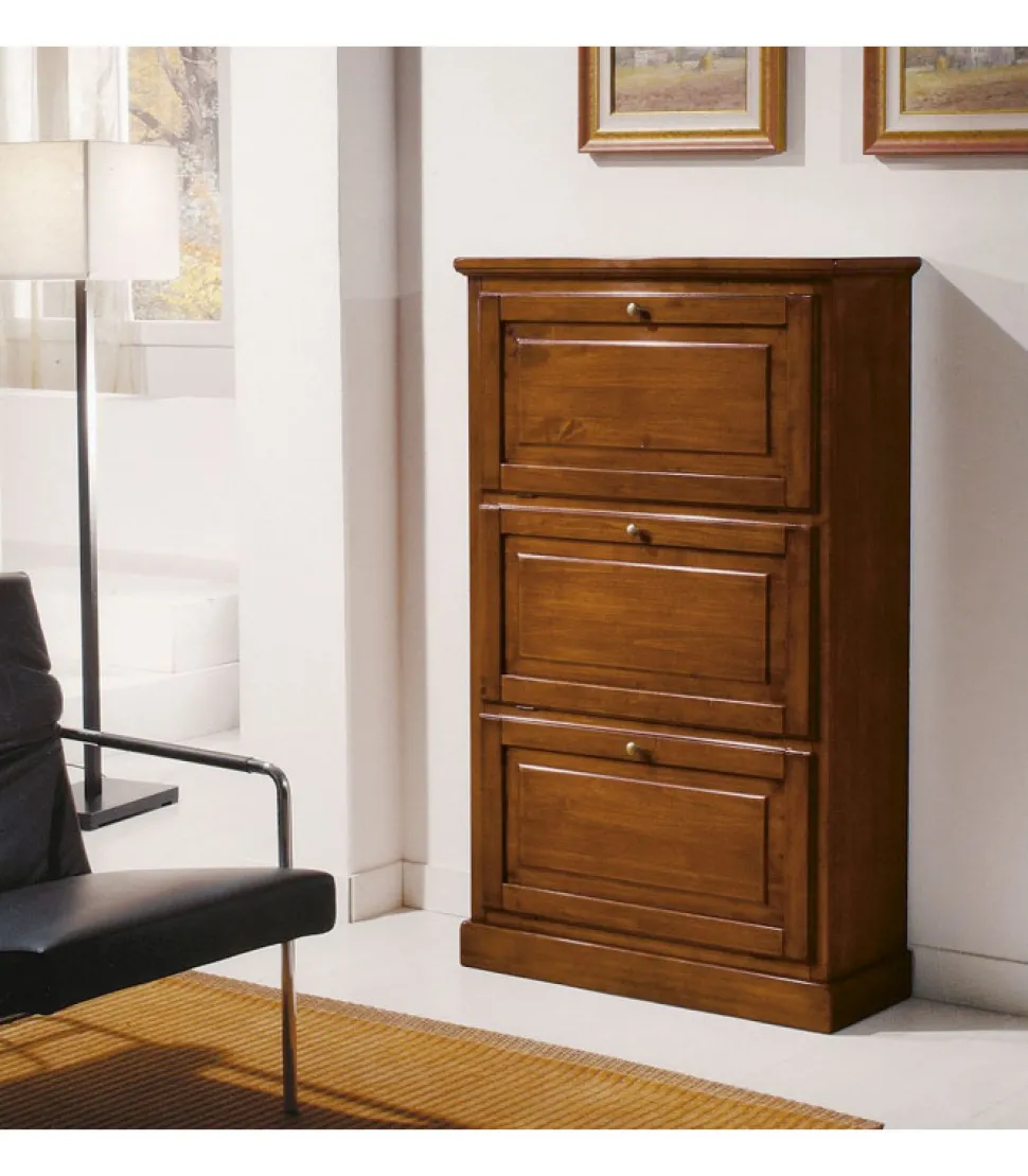 Scarpiera In Noce Con 3 Ribalte Per Contenere 18 Paia Di Scarpe