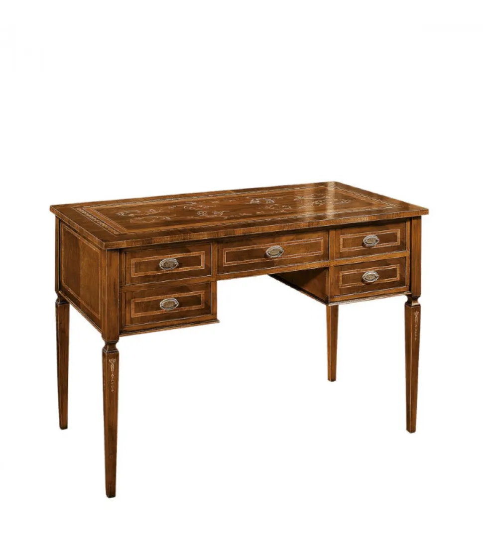 Scrivania In Stile Intarsiata Con Cinque Cassetti