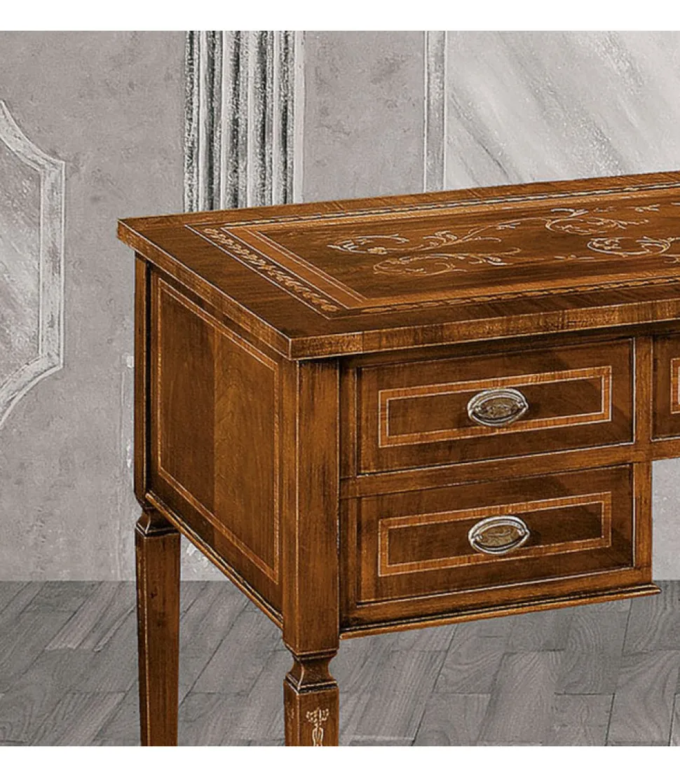 Scrivania In Stile Intarsiata Con Cinque Cassetti