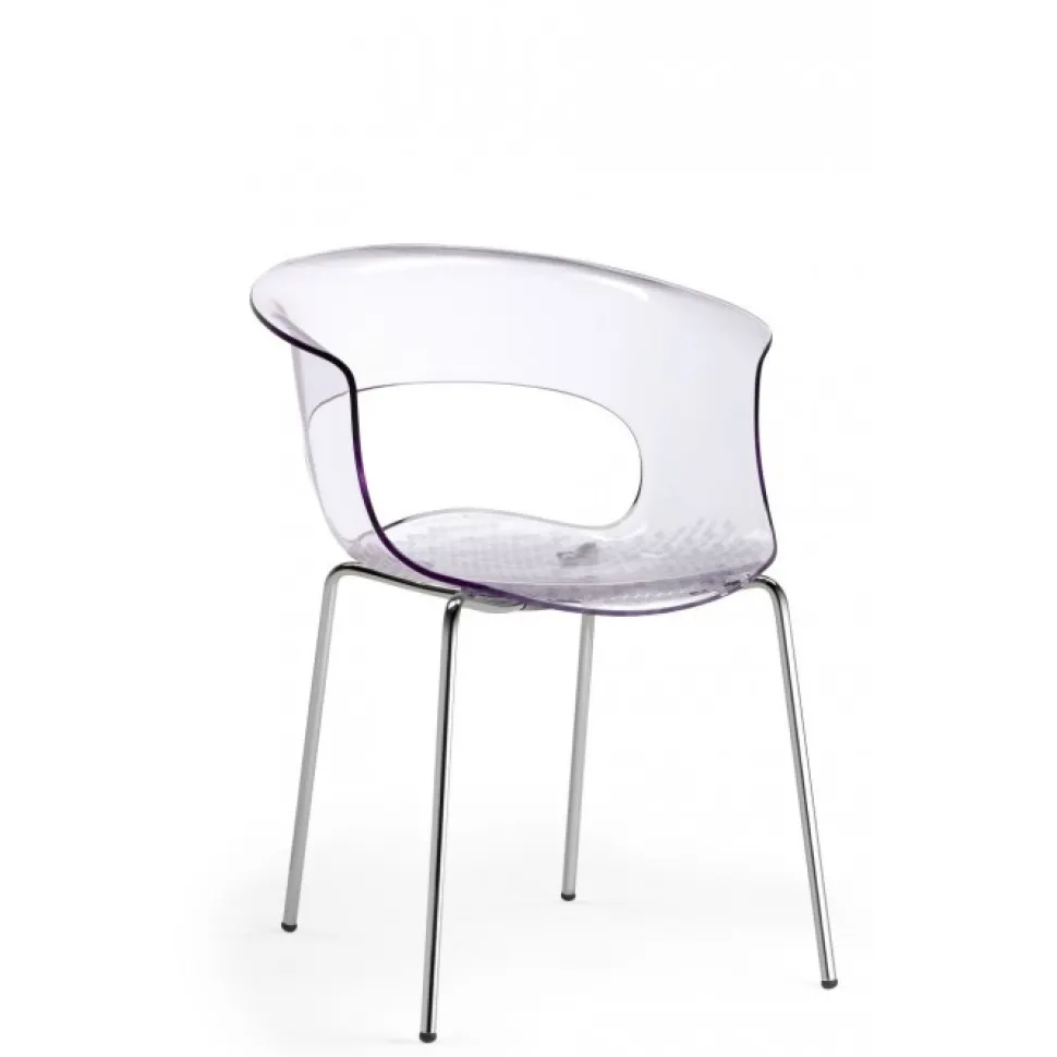 Sedia Con Scocca In Policarbonato E Telaio In Acciaio (Cromato O Verniciato Bianco). 100% Made In Italy.