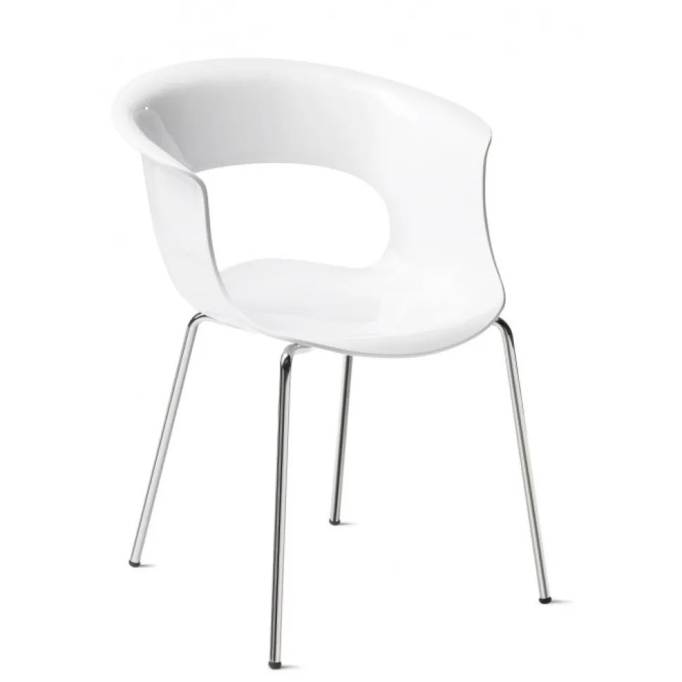 Sedia Con Scocca In Policarbonato E Telaio In Acciaio (Cromato O Verniciato Bianco). 100% Made In Italy.