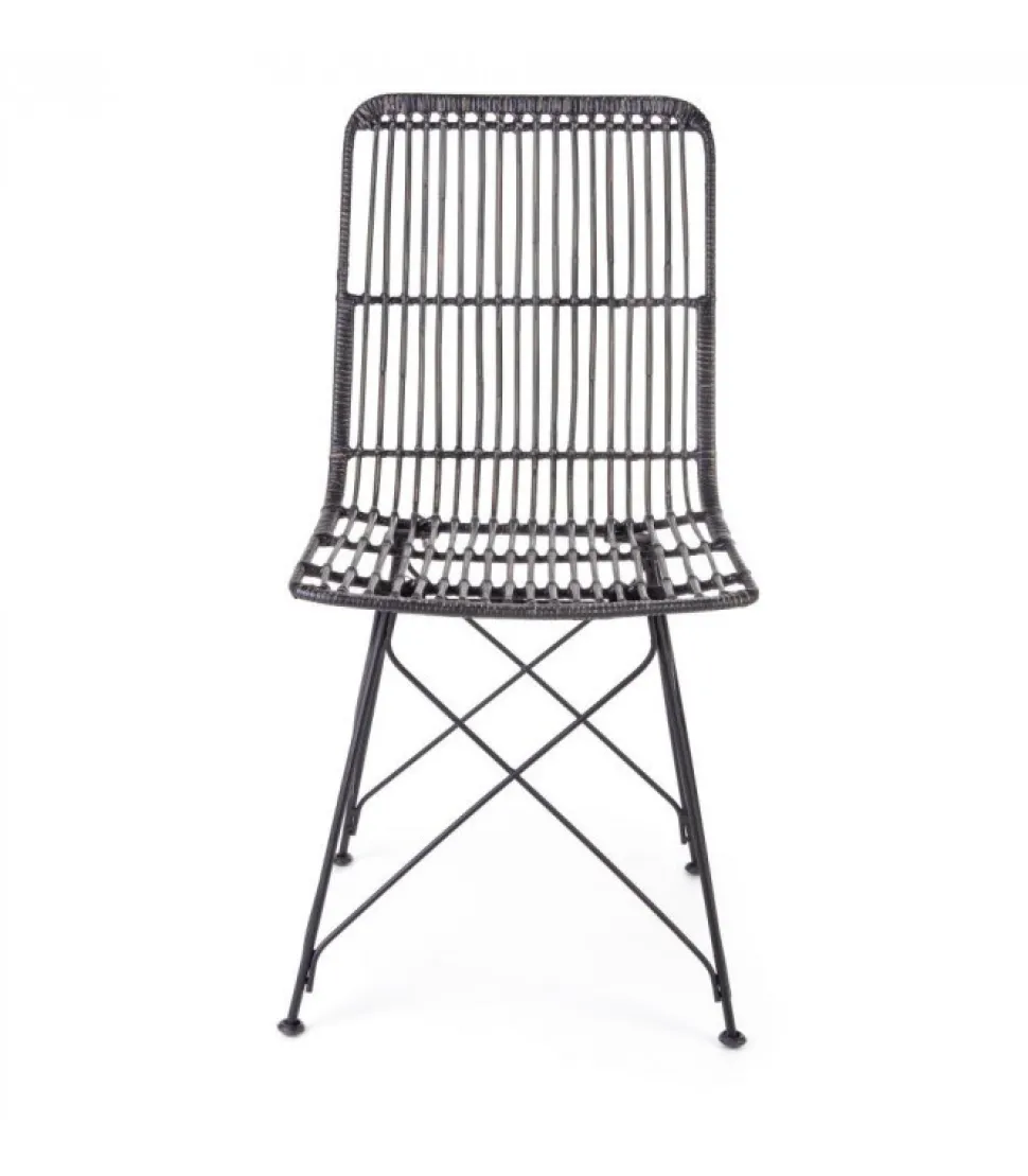 Sedia Lucilla Kibu Nero Struttura In Rattan