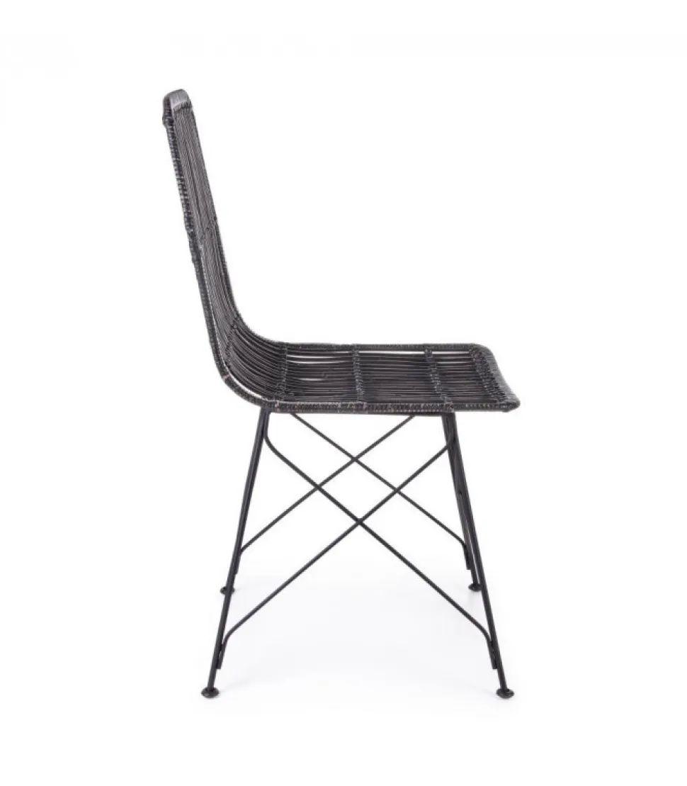 Sedia Lucilla Kibu Nero Struttura In Rattan