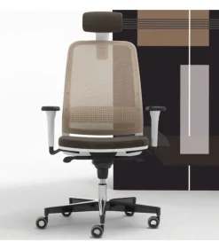 Sedia Ufficio Imbottita Con Schienale In Rete Regolabile, Stile Moderno, Made In Italy