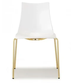 Sedia Zebra Antishock Di Scab, Scocca In Policarbonato E Gambe In Acciaio Verniciato O Effetto Ottone Satinato.