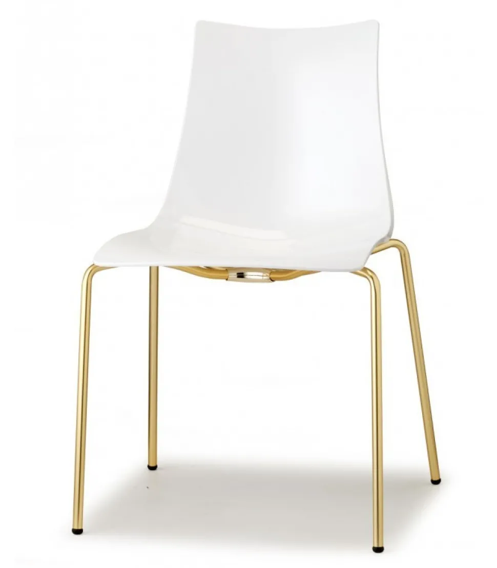 Sedia Zebra Antishock Di Scab, Scocca In Policarbonato E Gambe In Acciaio Verniciato O Effetto Ottone Satinato.