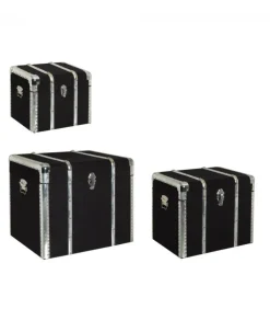 Set3 Bauli Ducalis Nero Struttura In Mdf Rivestito In Tessuto (70% Cotone, 30% Poliestere)