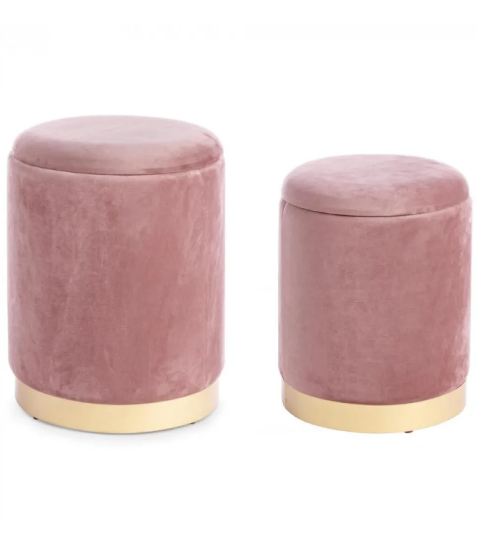 Set2 Pouf Contenitore Polina Rosa Antico Struttura In Mdf E Compensato, Rivestimento In Poliestere