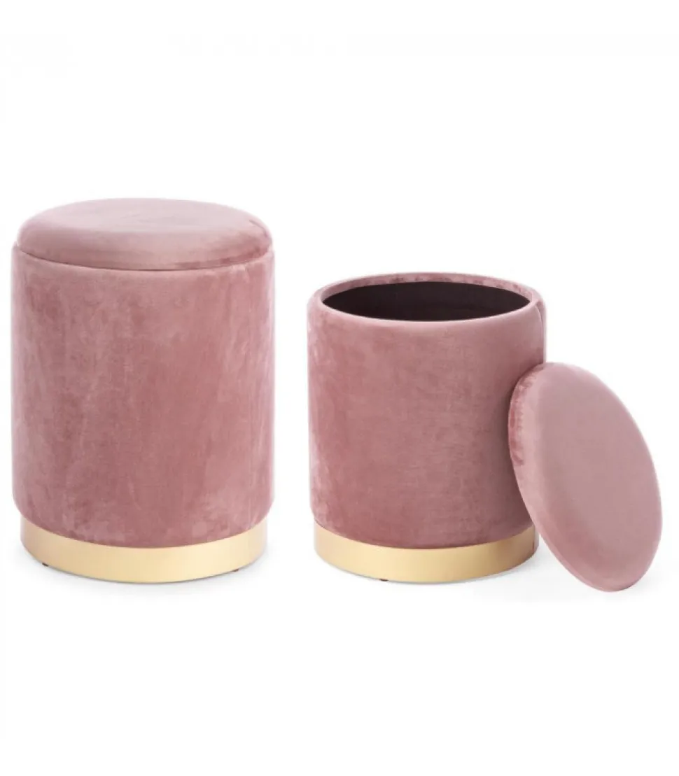 Set2 Pouf Contenitore Polina Rosa Antico Struttura In Mdf E Compensato, Rivestimento In Poliestere