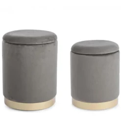 Set2 Pouf Contenitore Polina Grigio Struttura In Mdf E Compensato, Rivestimento In Poliestere