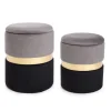 Set2 Pouf Cont.Polina Grigio-Nero Struttura In Mdf E Compensato. Rivestimento In Poliestere