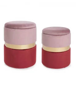 Set2 Pouf Cont.Polina Rosa-Rosso Struttura In Mdf E Compensato. Rivestimento In Poliestere