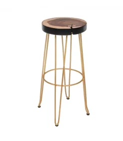 Sgabello Bar Rakel Oro Seduta In Legno Mungur (Tronco), Gambe In Acciaio Verniciato