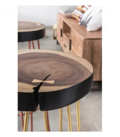 Sgabello Bar Rakel Oro Seduta In Legno Mungur (Tronco), Gambe In Acciaio Verniciato