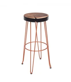 Sgabello Bar Rakel Rame Seduta In Legno Mungur (Tronco), Gambe In Acciaio Verniciato