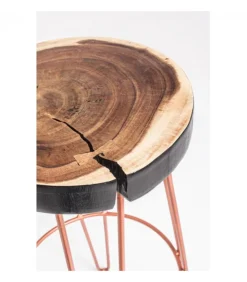 Sgabello Bar Rakel Rame Seduta In Legno Mungur (Tronco), Gambe In Acciaio Verniciato