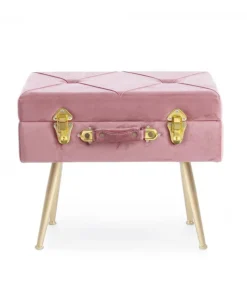 Sgabello Contenitore Polina Rosa Ant. Struttura In Mdf. Rivestimento In Poliestere Effetto Velluto