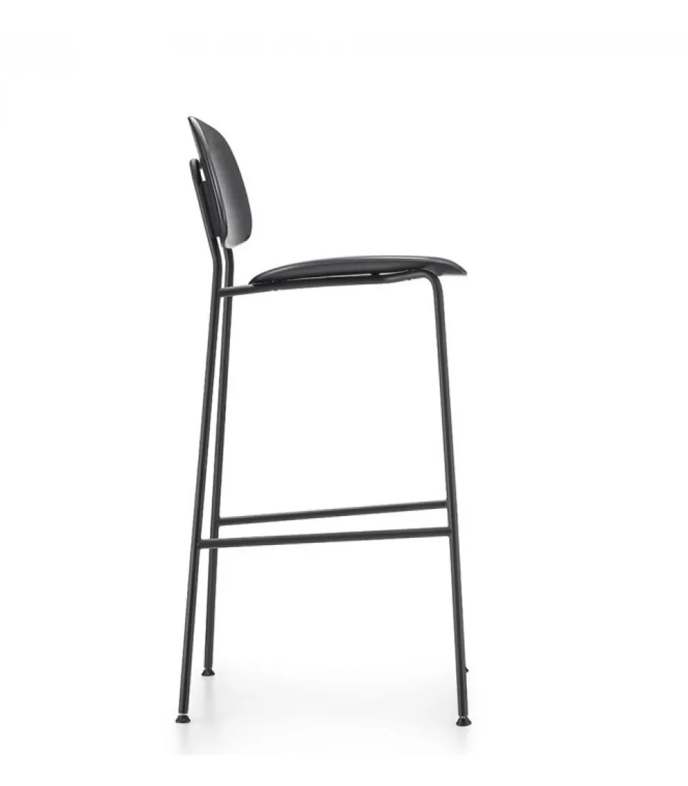 Sgabello In Tondino D'Acciaio E Seduta In Legno