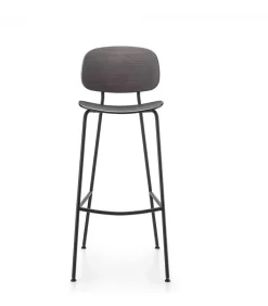 Sgabello In Tondino D'Acciaio E Seduta In Legno