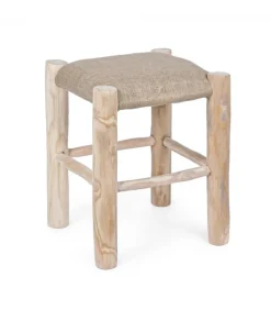 Sgabello Sarika Qu H45 Seduta In Iuta, Gambe In Rami Di Teak Con Finitura Naturale