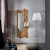 Specchiera Ingresso Con Appendiabiti, Pannello In Rovere Massiccio Sp. 4 Cm. L. 65 H. 170 Cm- Art621