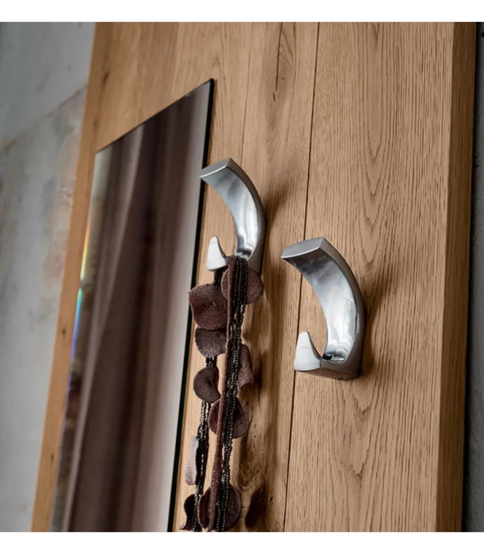 Specchiera Ingresso Con Appendiabiti, Pannello In Rovere Massiccio Sp. 4 Cm. L. 65 H. 170 Cm- Art621
