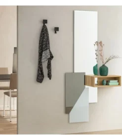 Specchiera Ingresso Con Vano Portaoggetti E Coppia Appendiabiti A Parete L.93 H.180 Cm. - Art626