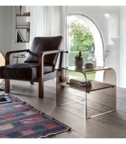 Tavolino Anemone Con Ripiano In Legno, Made In Italy.