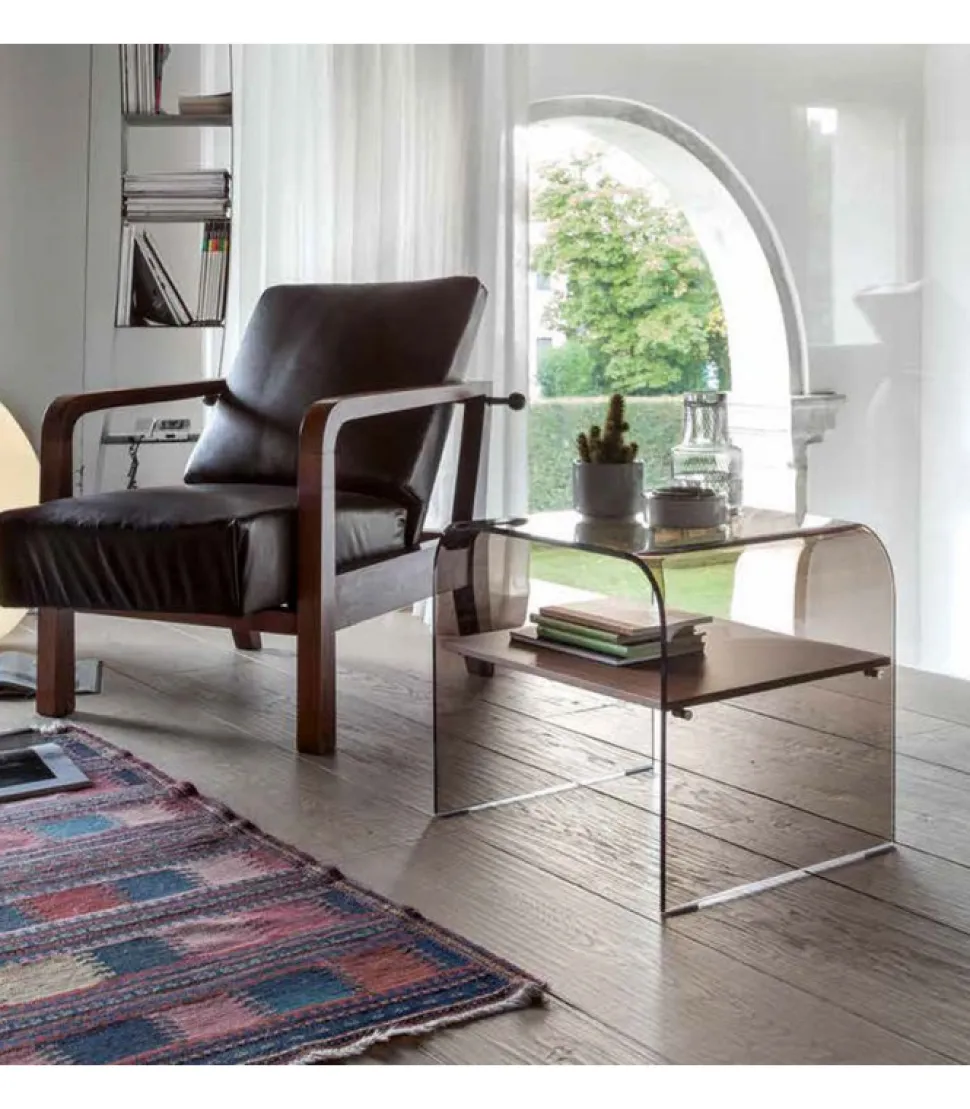 Tavolino Anemone Con Ripiano In Legno, Made In Italy.