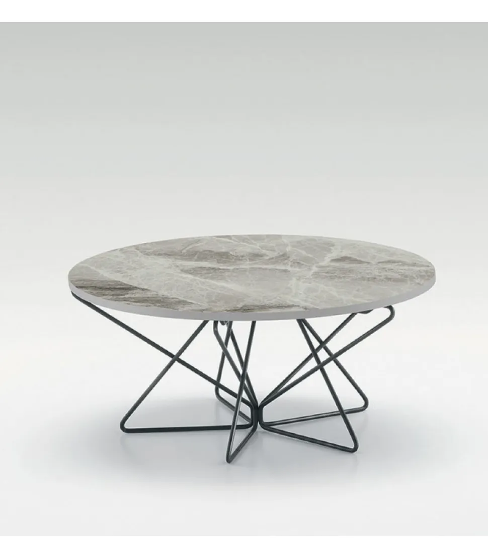 Tavolino Da Salotto Con Piano Rotondo In Gres Porcellanato Star.