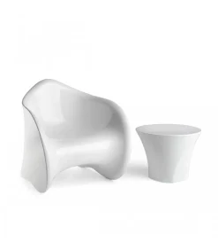 Tavolino Enta Di Plust, In Polietilene Laccato Con Finiture Metallizzate, 100% Made In Italy.