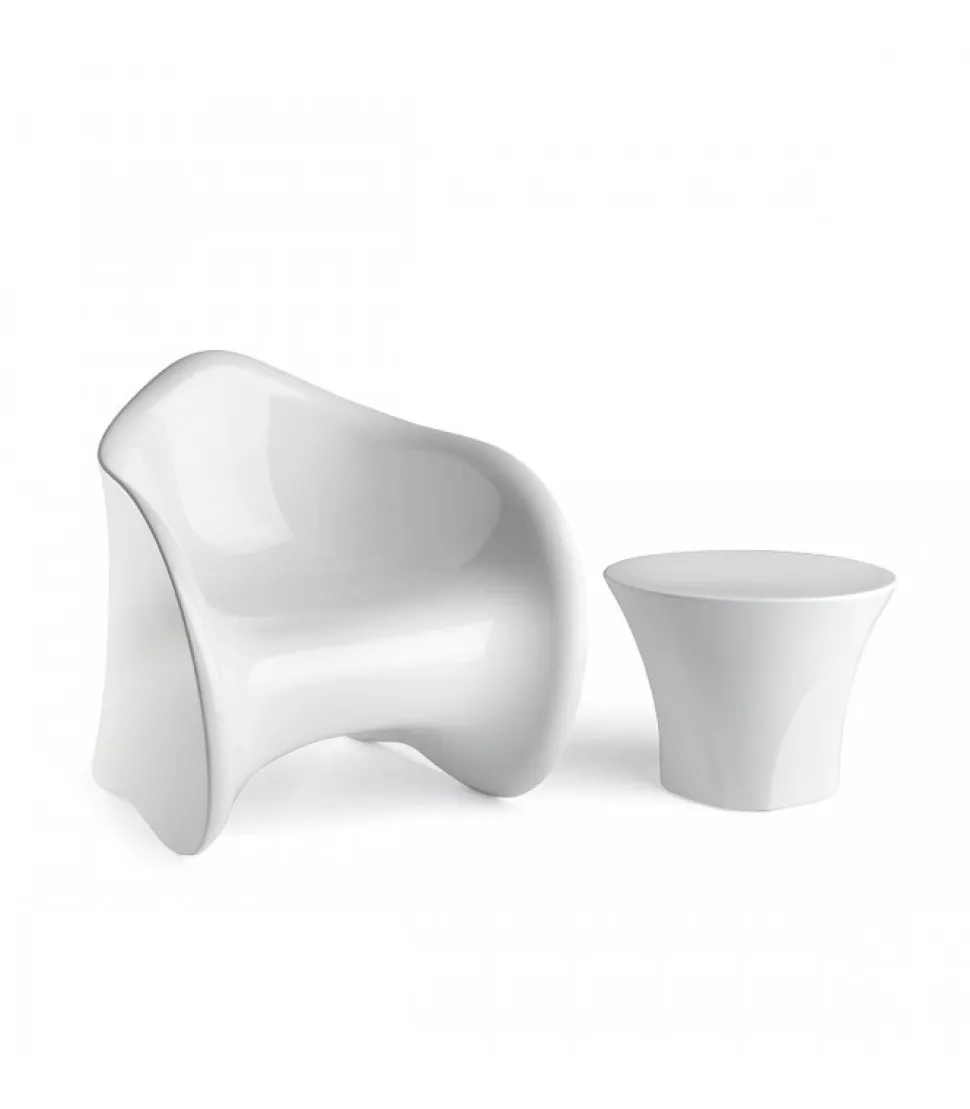 Tavolino Enta Di Plust, In Polietilene Laccato Con Finiture Metallizzate, 100% Made In Italy.