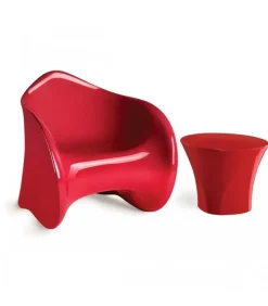 Tavolino Enta Di Plust, In Polietilene Laccato Con Finiture Metallizzate, 100% Made In Italy.