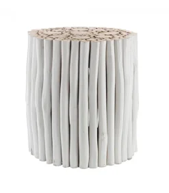 Tavolino Guadalupe Bianco Struttura In Rami Di Teak Con Finitura A Base Di Nitrocellulosa