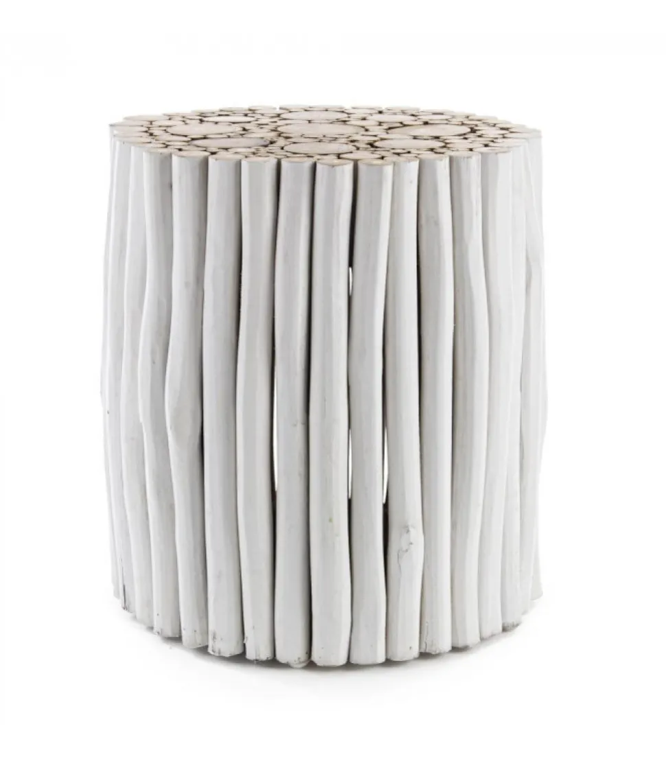 Tavolino Guadalupe Bianco Struttura In Rami Di Teak Con Finitura A Base Di Nitrocellulosa