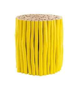 Tavolino Guadalupe Giallo Struttura In Rami Di Teak Con Finitura A Base Di Nitrocellulosa